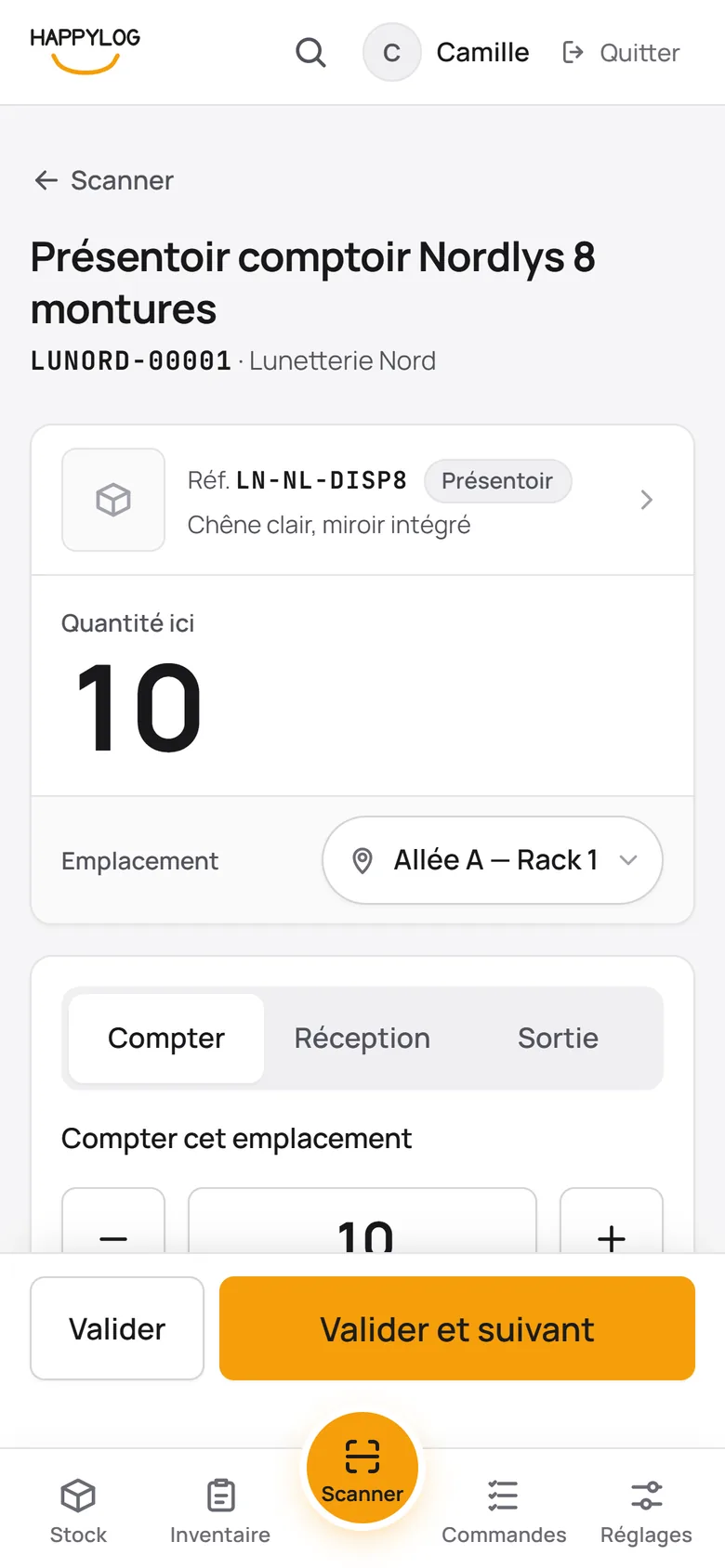 Inventaire au téléphone : comptage par étiquette